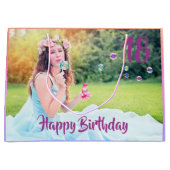18歳の誕生日カスタム写真パープルガール ラージペーパーバッグ (正面)