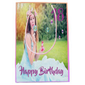 18歳の誕生日カスタム写真パープル ミディアムペーパーバッグ (正面)