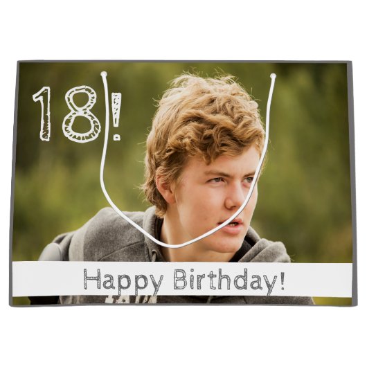 18歳の誕生日カスタム写真男の子 ラージペーパーバッグ (正面)