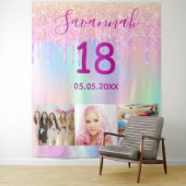 18歳の誕生日カスタム写真 レインボーローズゴールドピンク タペストリー (インサイチュ)