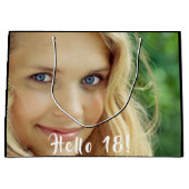 18歳の誕生日カスタム写真hello 18 18 ラージペーパーバッグ (正面)