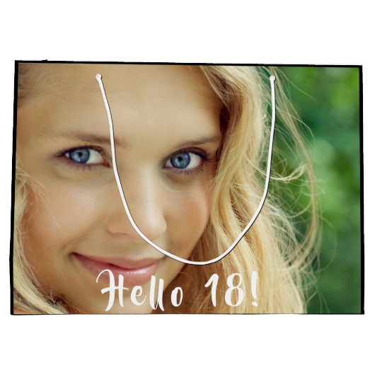 18歳の誕生日カスタム写真hello 18 18 ラージペーパーバッグ (裏面)