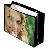 18歳の誕生日カスタム写真hello 18 18 ラージペーパーバッグ (正面アングル)