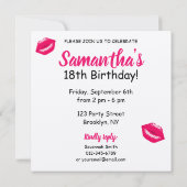 18歳の誕生日ガール招待状カード、ピンクのキス 招待状 (裏面)