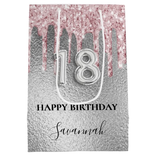 18歳の誕生日シルバーグリッタードリップスピンクモノグラム ミディアムペーパーバッグ (裏面)