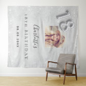 18歳の誕生日シルバーグリッター写真歓迎 タペストリー (インサイチュ(横))