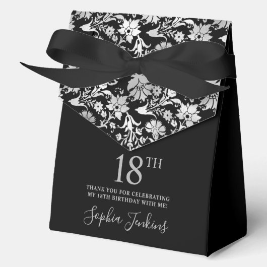 18歳の誕生日シルバー フラワー 御礼 フェイバーボックス (正面)