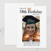 18歳の誕生日シンプルなミニマルなリボン白の写真名前 招待状 (正面/裏面)