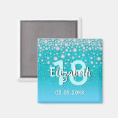 18歳の誕生日ターコイズブルーグリーン輝く名前ダイヤモンド マグネット (正面/裏面)