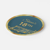 18歳の誕生日ティール（緑がかった色）グリーンミュージックノート ペーパープレート (アングル)