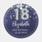 18歳の誕生日ネイビー・ブルー・シルバー・スターズ ガラスオーナメント (正面)