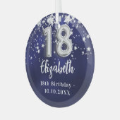 18歳の誕生日ネイビー・ブルー・シルバー・スターズ ガラスオーナメント (正面左)