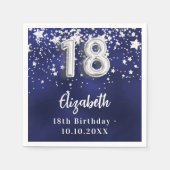 18歳の誕生日ネイビー・ブルー・シルバー・スターズ スタンダードカクテルナプキン (正面)