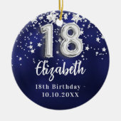18歳の誕生日ネイビー・ブルー・シルバー・スターズ セラミックオーナメント (正面)
