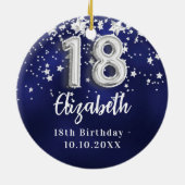 18歳の誕生日ネイビー・ブルー・シルバー・スターズ セラミックオーナメント (裏面)