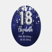 18歳の誕生日ネイビー・ブルー・シルバー・スターズ メタルオーナメント (正面左)