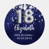18歳の誕生日ネイビー・ブルー・シルバー・スターズ メタルオーナメント (正面)