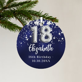18歳の誕生日ネイビー・ブルー・シルバー・スターズ メタルオーナメント