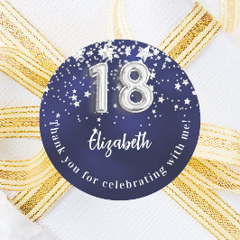 18歳の誕生日ネイビー・ブルー・シルバー・スターズ ラウンドシール