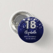 18歳の誕生日ネイビー・ブルー・シルバー・スターズ 缶バッジ (正面&裏面)