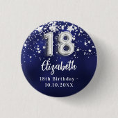18歳の誕生日ネイビー・ブルー・シルバー・スターズ 缶バッジ (正面)