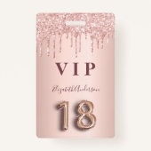 18歳の誕生日バラ金ゴールドグリッターはピンクのガラスを乾燥 バッジ (正面)