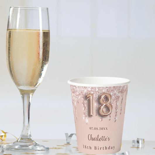 18歳の誕生日バラ金ゴールドグリッタードリップモノグラム 紙コップ