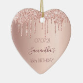 18歳の誕生日バラ金ゴールドグリッターピンクハート セラミックオーナメント (右)