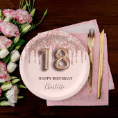 18歳の誕生日バラ金ゴールドグリッターピンクバルーンスタイル ペーパープレート