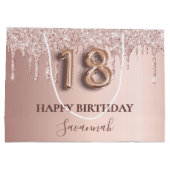 18歳の誕生日バラ金ゴールドグリッターピンクバルーンスタイル ラージペーパーバッグ (裏面)
