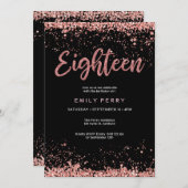 18歳の誕生日バラ金ゴールドグリッター招待状 招待状 (正面/裏面)