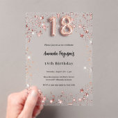 18歳の誕生日バラ金ゴールドスター澄んパーティー アクリル招待状 (インサイチュ (ポータブル))