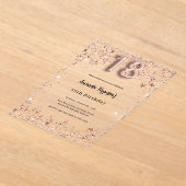 18歳の誕生日バラ金ゴールドスター澄んパーティー アクリル招待状 (レイダウン)