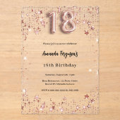 18歳の誕生日バラ金ゴールドスター澄んパーティー アクリル招待状 (正面)