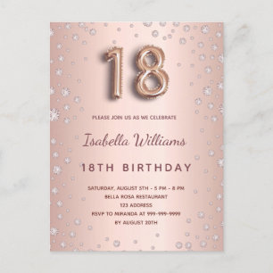 18歳の誕生日バラ金ゴールドディアモンバルーンスクリプト ポストカード