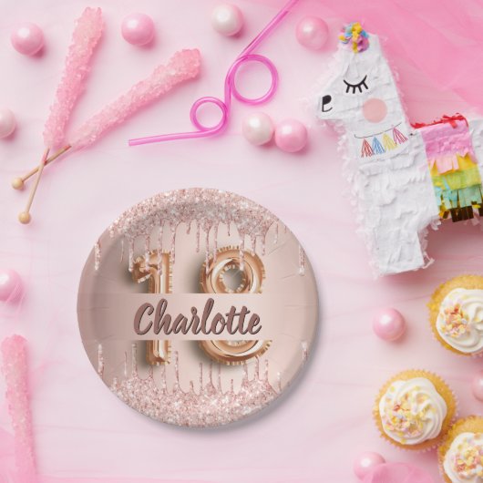 18歳の誕生日バラ金ゴールドドライブ名 ペーパープレート (パーティー)