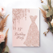 18歳の誕生日バラ金ゴールドドレスグリッタードリップ 招待状