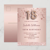 18歳の誕生日バラ金ゴールドピンクのバルーンのスクリプトスター ポストカード (正面/裏面)