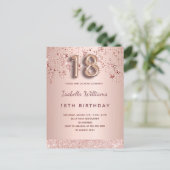 18歳の誕生日バラ金ゴールドピンクのバルーンのスクリプトスター ポストカード (スタンド正面)