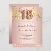 18歳の誕生日バラ金ゴールドピンクのバルーンのスクリプトスター ポストカード (正面/裏面)