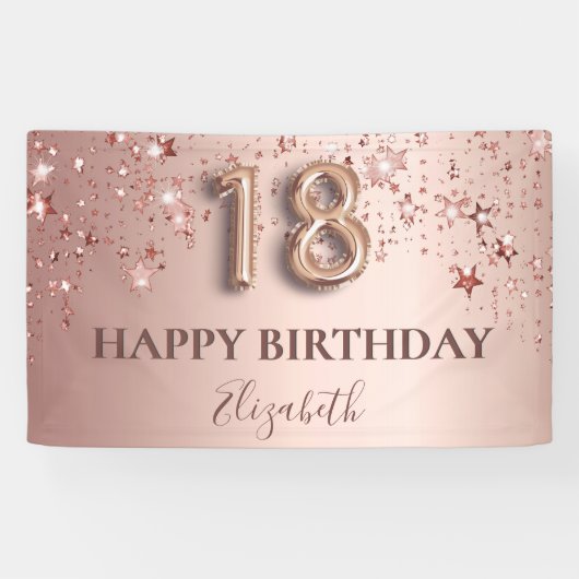 18歳の誕生日バラ金ゴールドピンク星バルーンスクリプト 横断幕 (横)