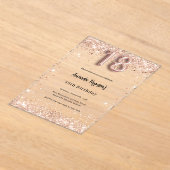 18歳の誕生日バラ金ゴールド澄んパーティー アクリル招待状 (レイダウン)