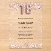 18歳の誕生日バラ金ゴールド澄んパーティー アクリル招待状 (正面)