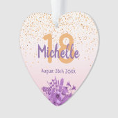 18歳の誕生日バラ金ゴールド紙吹雪紫色の花 オーナメント (正面)