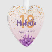 18歳の誕生日バラ金ゴールド紙吹雪紫色の花 オーナメント (正面)