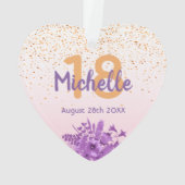 18歳の誕生日バラ金ゴールド紙吹雪紫色の花 オーナメント (裏面)