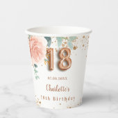18歳の誕生日バラ金ゴールド花模様 紙コップ (正面)