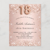 18歳の誕生日バラ金ゴールド赤面グリッターダスト インビテーションポストカード (正面)