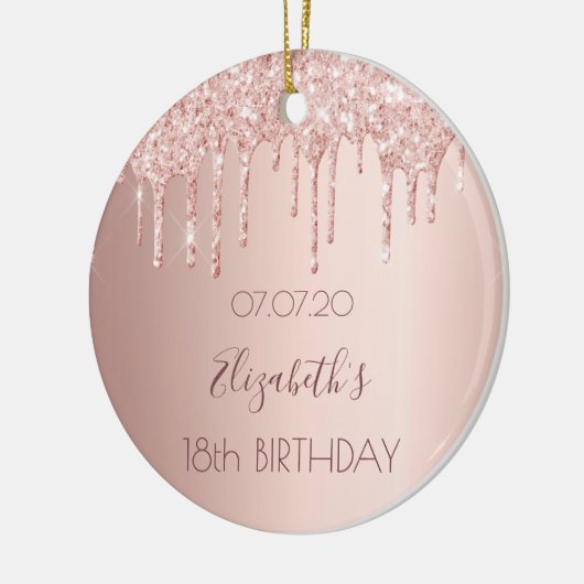 18歳の誕生日バラ金ゴールド赤面グリッター乾燥 セラミックオーナメント (左)