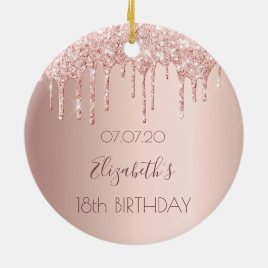 18歳の誕生日バラ金ゴールド赤面グリッター乾燥 セラミックオーナメント (裏面)